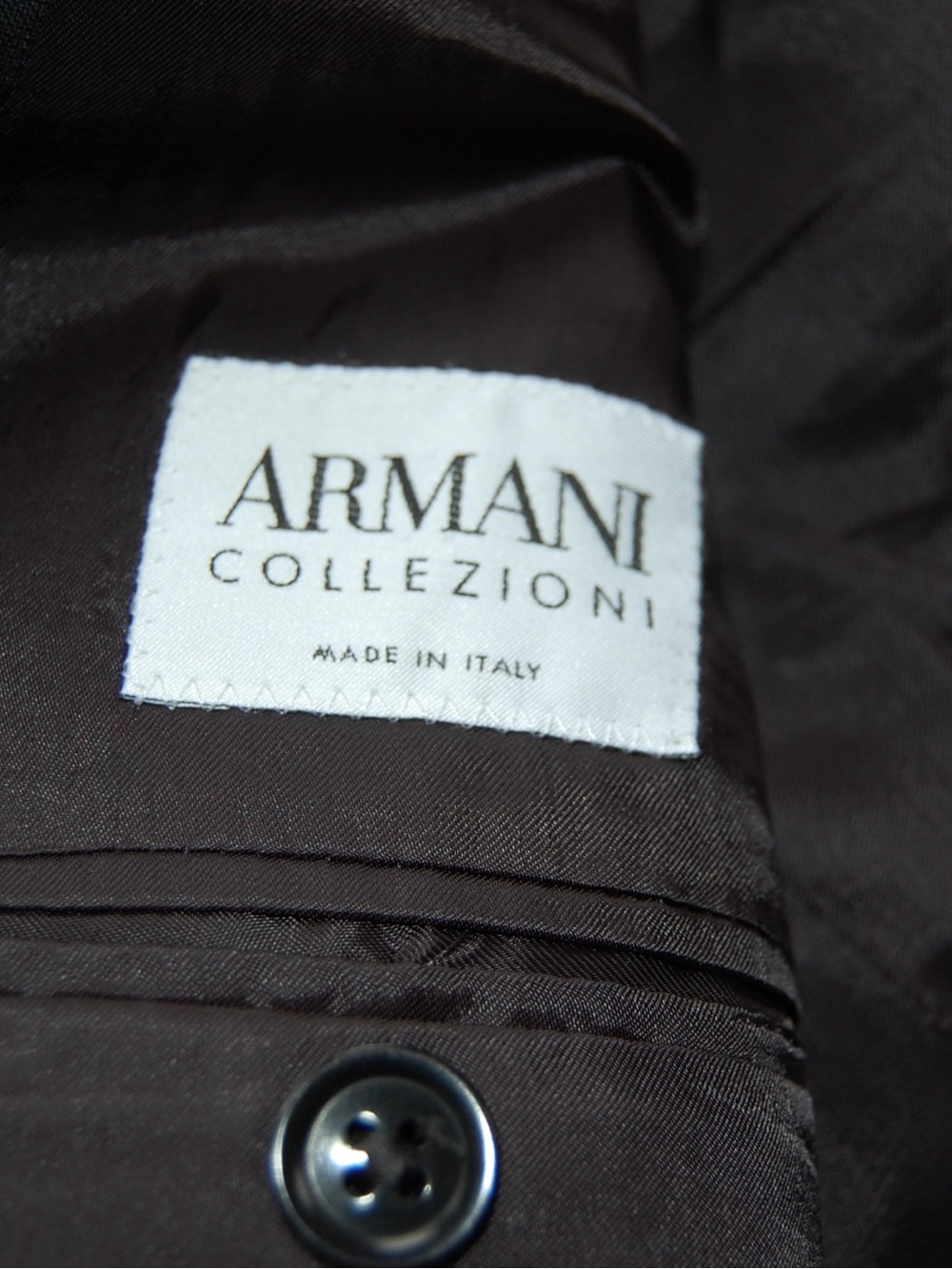 Armani Collezioni Black Pinstripe Two-Button Suit size US 42